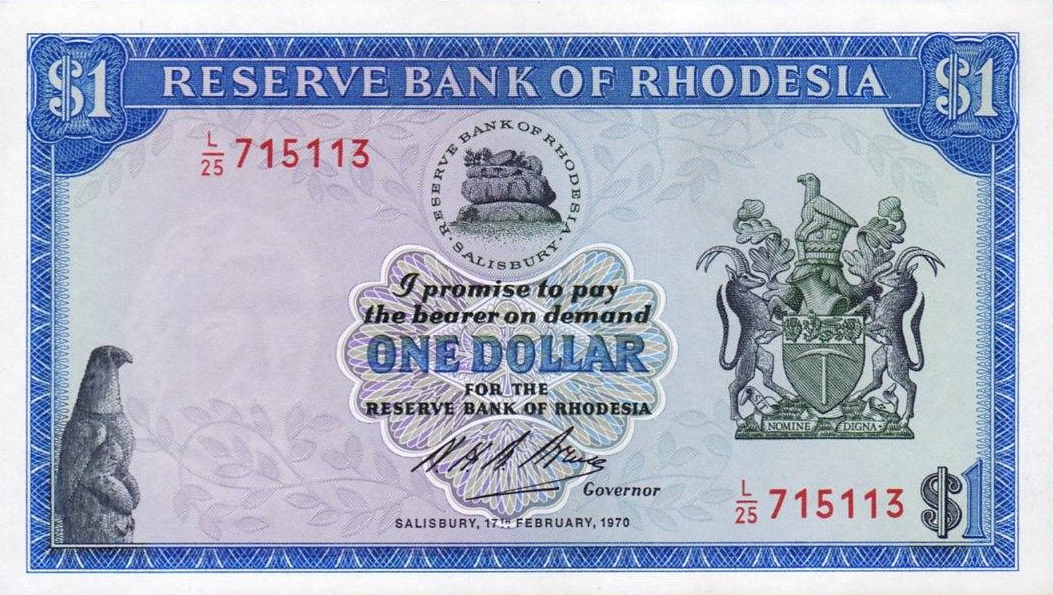 Front of Rhodesia p30a: 1 Dollar from 1970