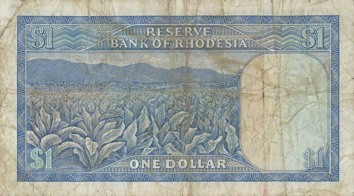 Back of Rhodesia p30d: 1 Dollar from 1971