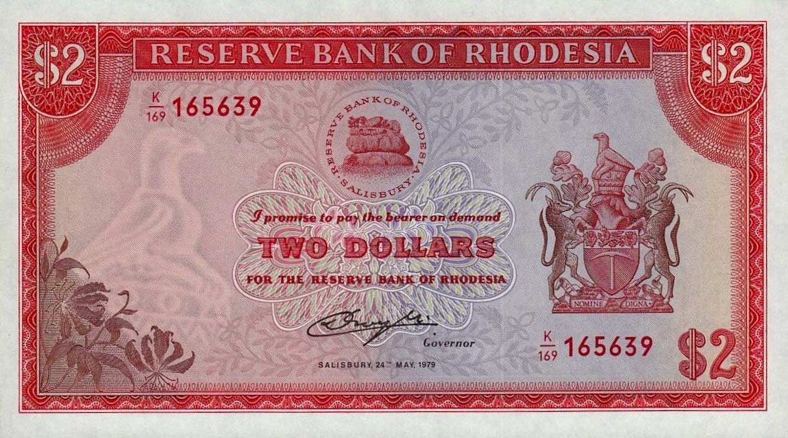 Front of Rhodesia p39a: 2 Dollars from 1979