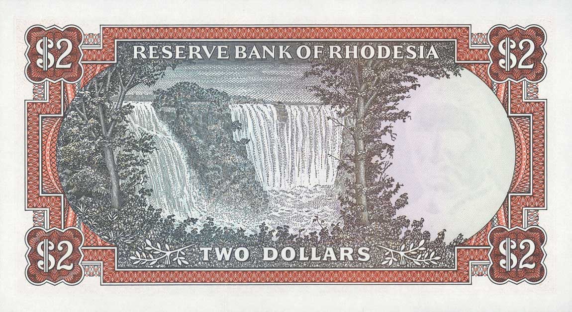Back of Rhodesia p31f: 2 Dollars from 1972