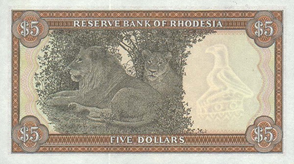 Back of Rhodesia p40: 5 Dollars from 1979