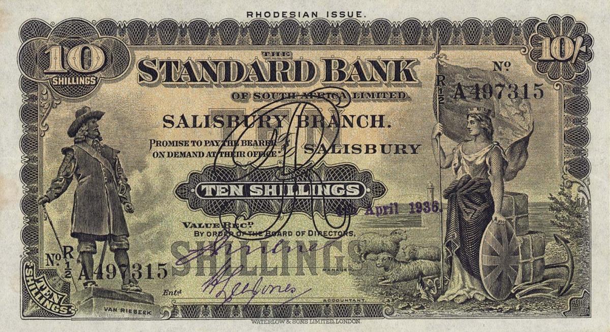 Front of Rhodesia pS146b: 10 Shillings from 1932