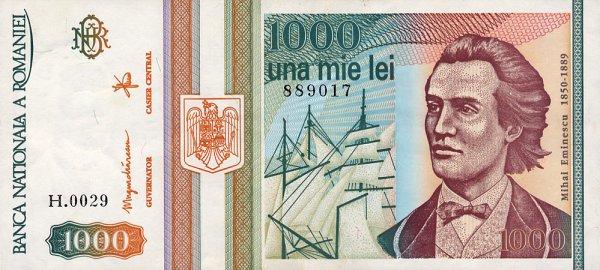 Front of Romania p102: 1000 Lei from 1993