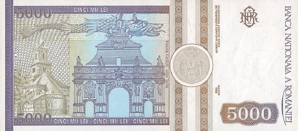 RealBanknotes.com > Romania p103s: 5000 Lei from 1992