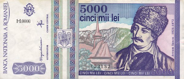 Front of Romania p104a: 5000 Lei from 1993