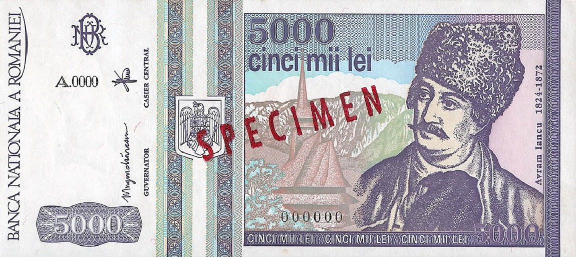 Front of Romania p104s: 5000 Lei from 1993