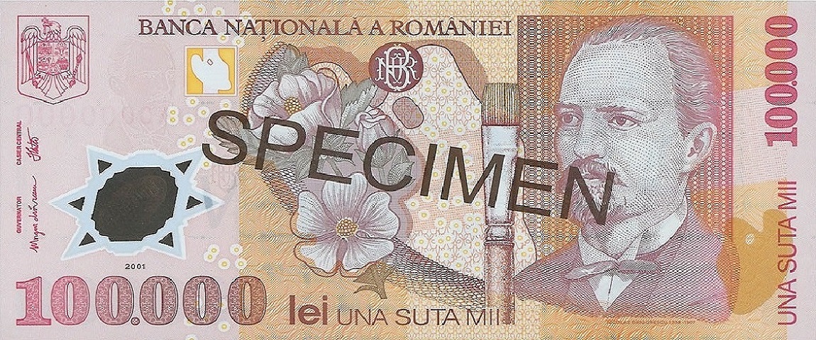 Front of Romania p114s: 100000 Lei from 2001