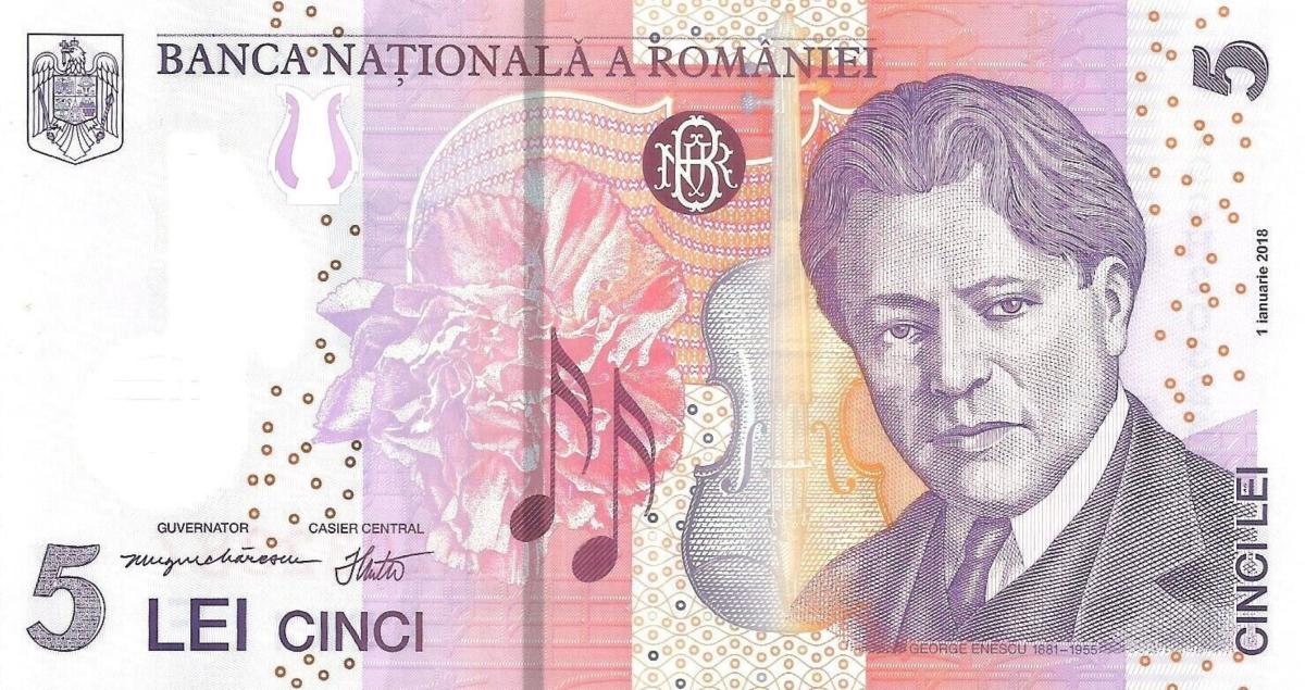 Front of Romania p118j: 5 Lei from 2019