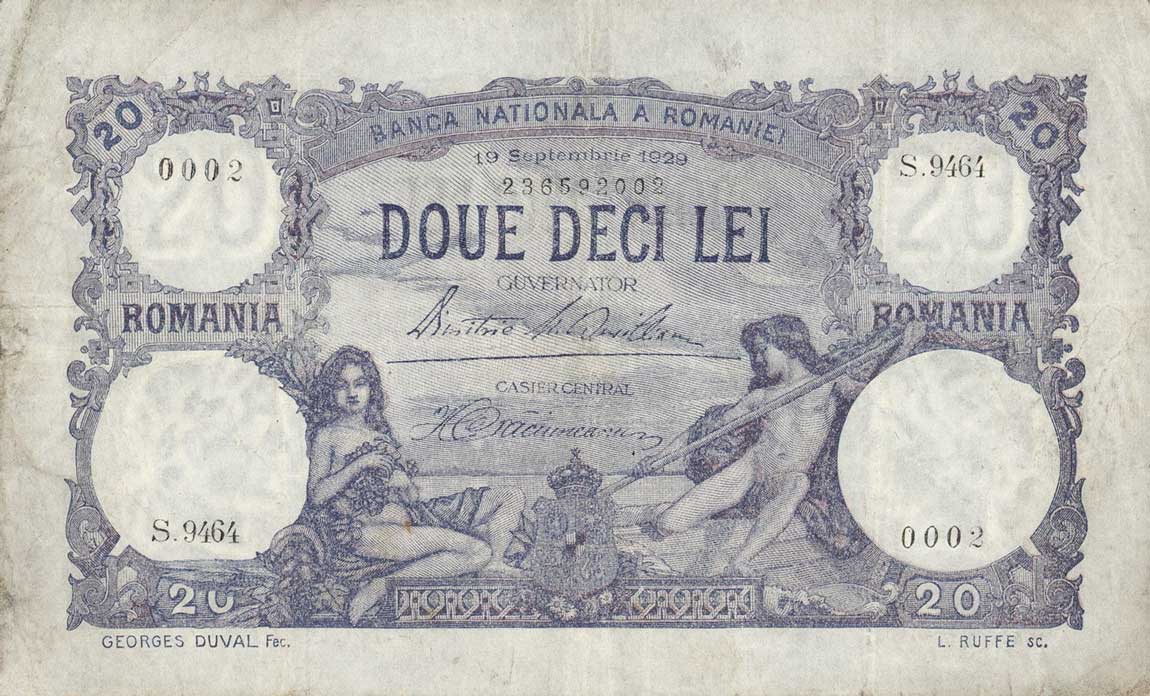 Front of Romania p30: 20 Lei from 1929