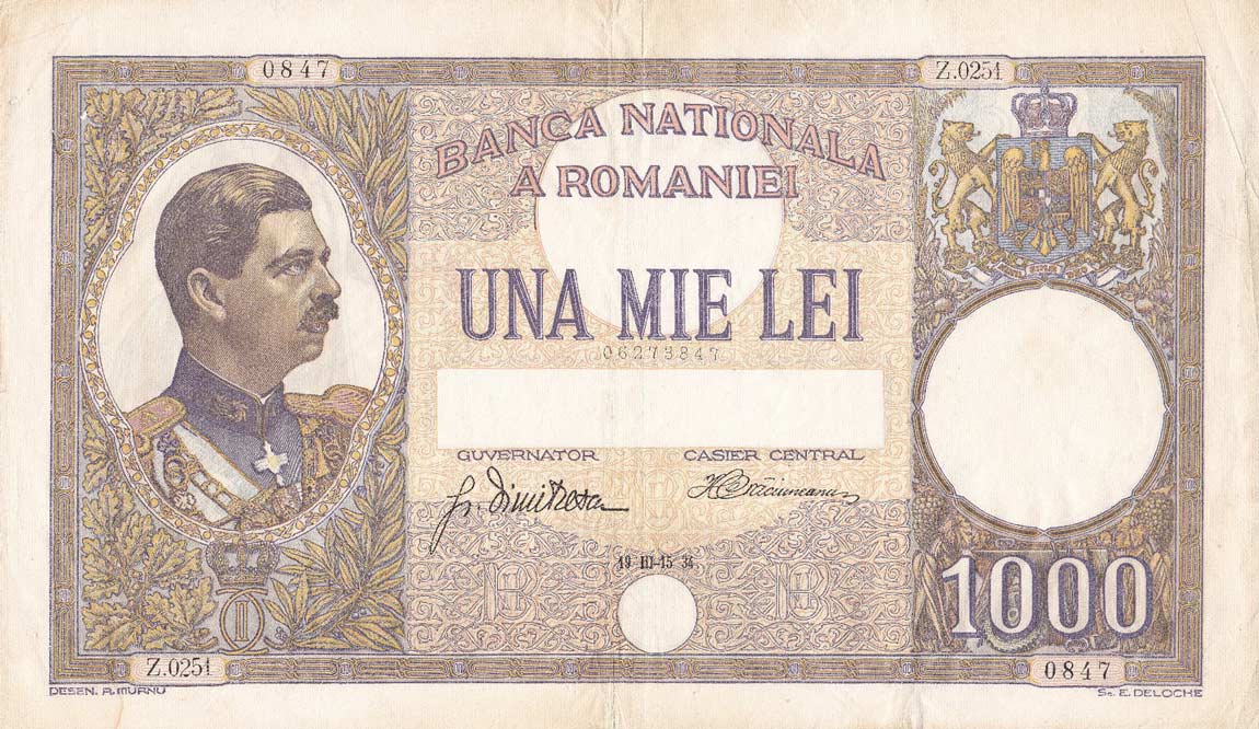 Front of Romania p37a: 1000 Lei from 1934