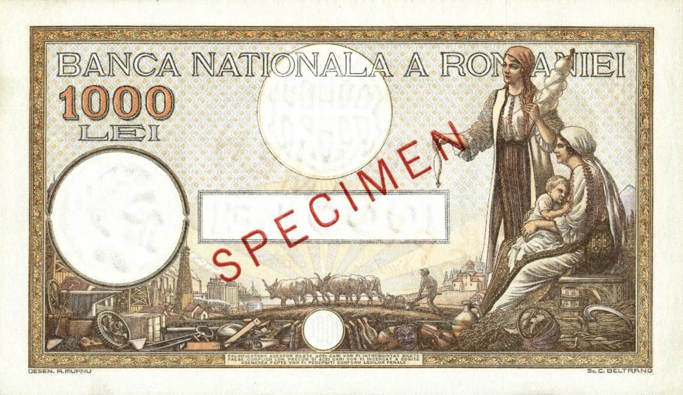 Back of Romania p37s: 1000 Lei from 1934