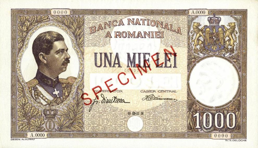Front of Romania p37s: 1000 Lei from 1934