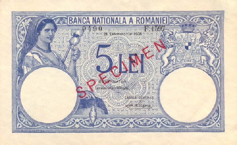 Front of Romania p40s: 5 Lei from 1938