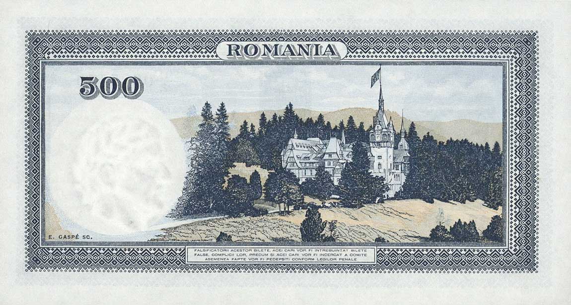 Back of Romania p42b: 500 Lei from 1936