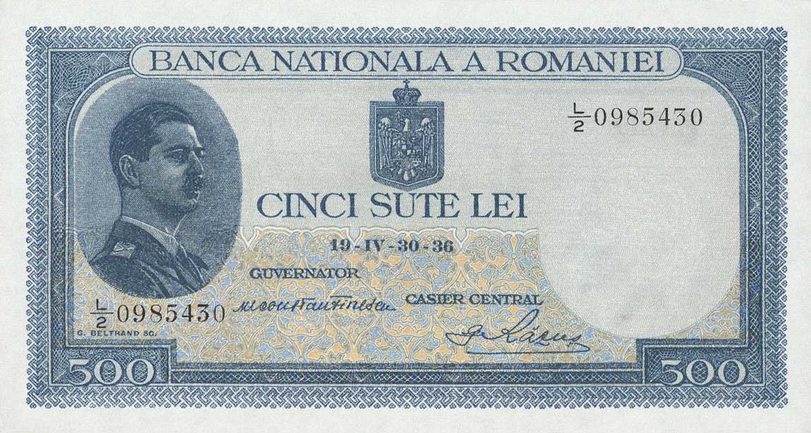 Front of Romania p42b: 500 Lei from 1936