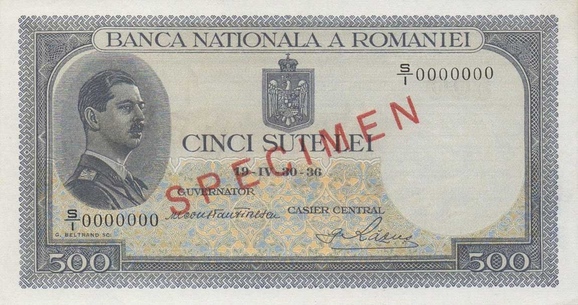 Front of Romania p42s: 500 Lei from 1936
