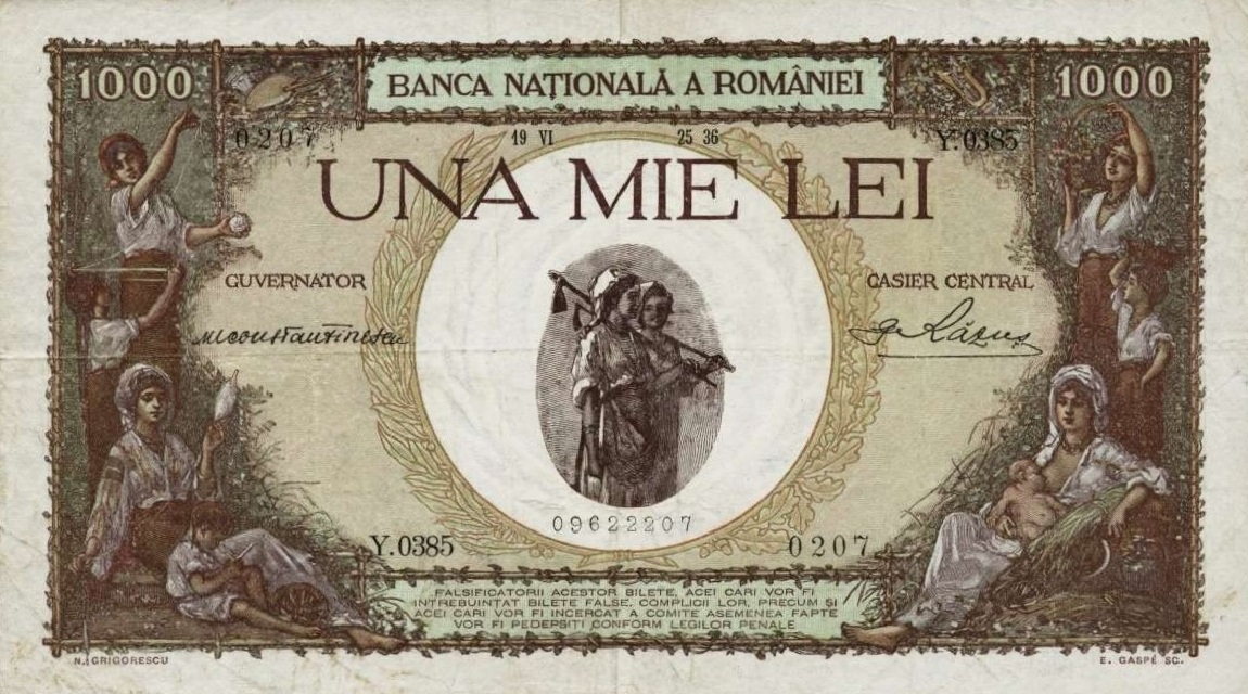 Front of Romania p45a: 1000 Lei from 1936