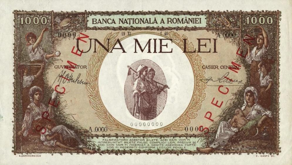 Front of Romania p47s: 1000 Lei from 1938