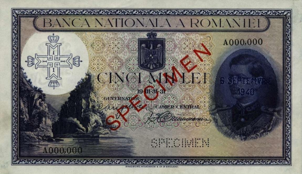 Front of Romania p48s: 5000 Lei from 1940