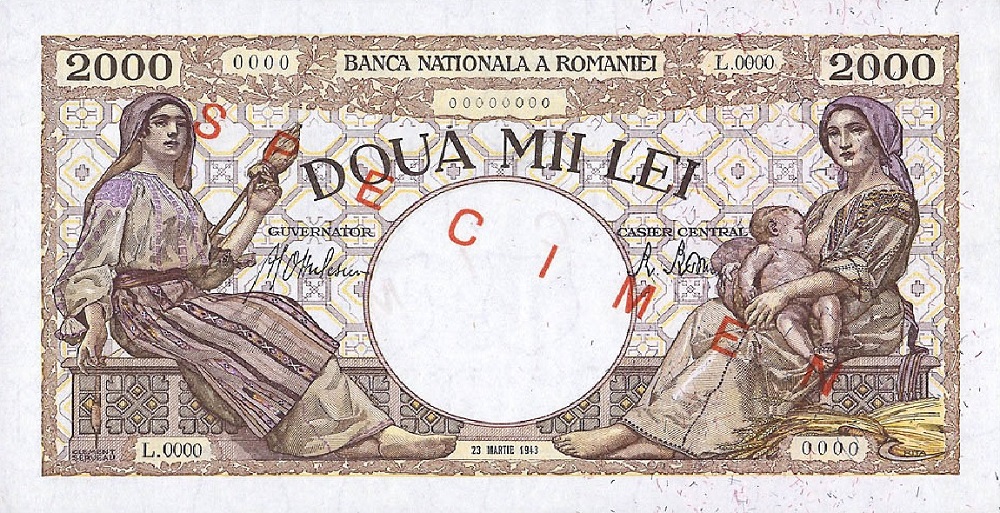 Front of Romania p54s: 2000 Lei from 1943
