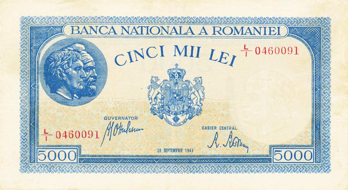 Front of Romania p55a: 5000 Lei from 1943