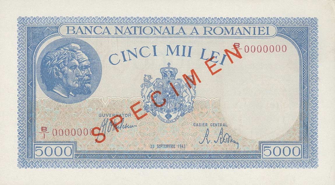 Front of Romania p55s: 5000 Lei from 1943