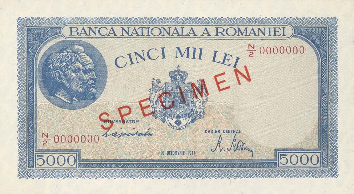 Front of Romania p56s: 5000 Lei from 1944