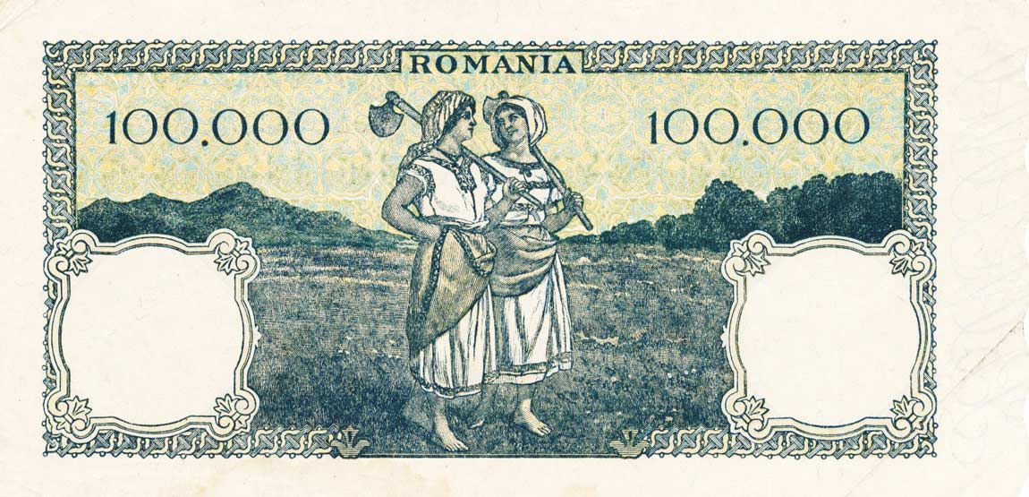 Back of Romania p58a: 100000 Lei from 1945