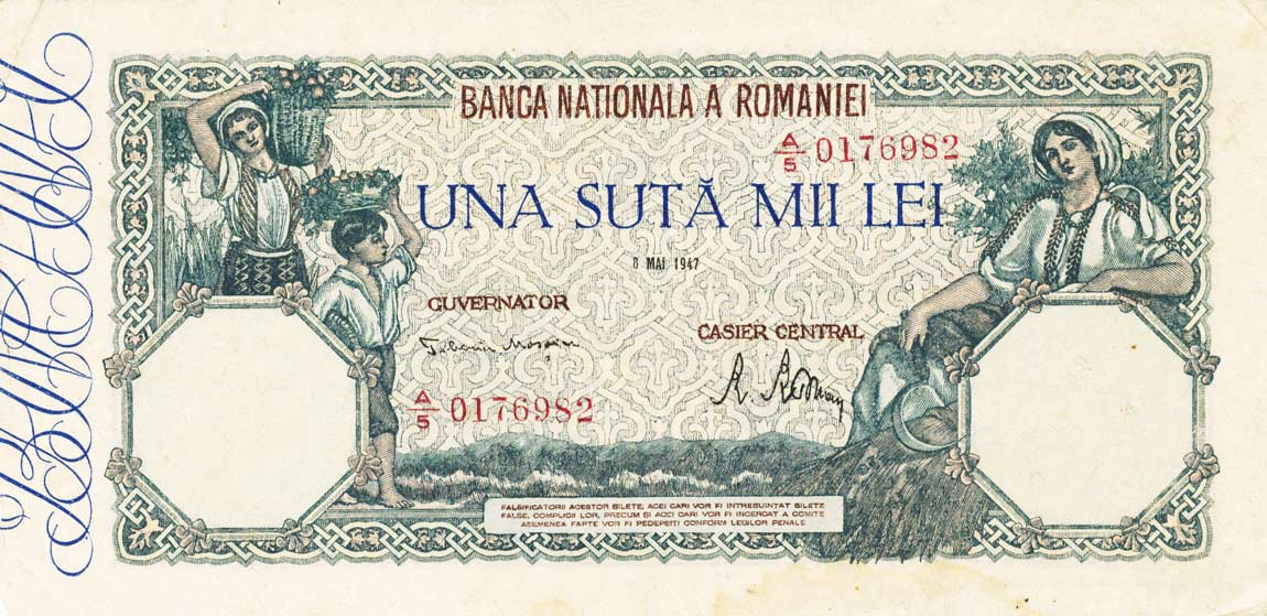 Front of Romania p58a: 100000 Lei from 1945