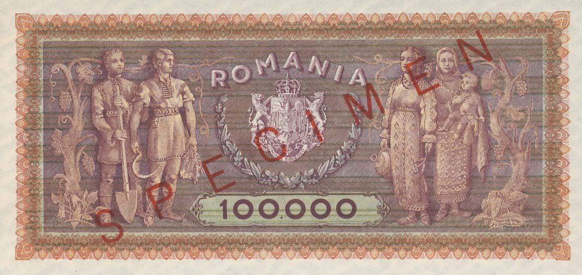 Back of Romania p59s: 100000 Lei from 1947