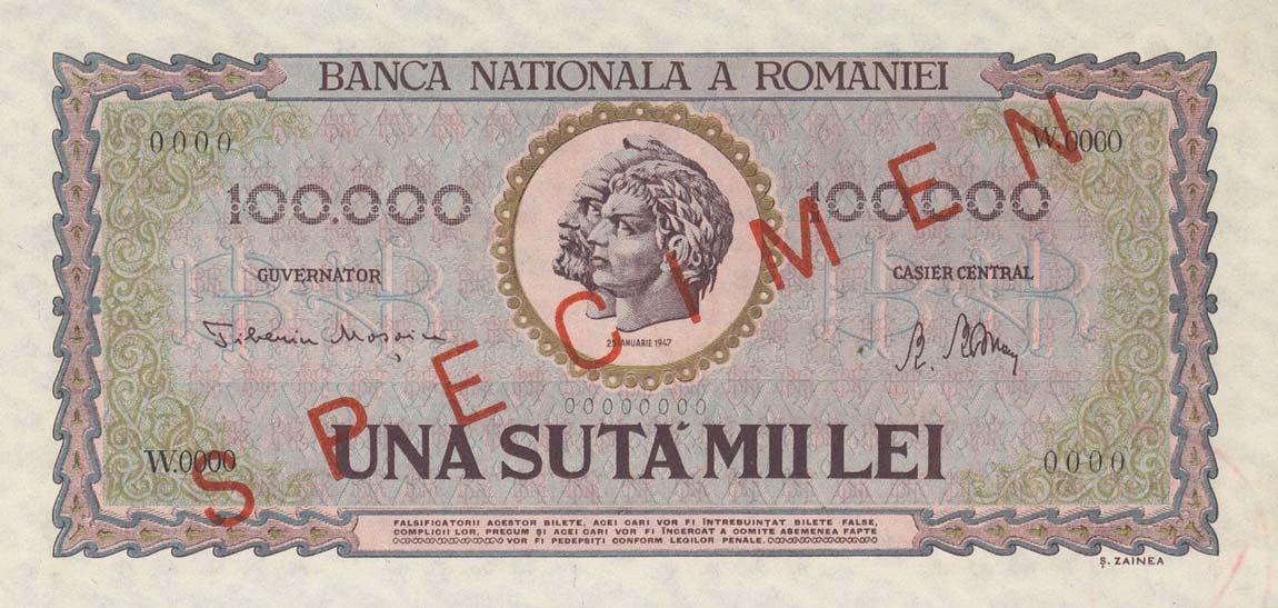 Front of Romania p59s: 100000 Lei from 1947