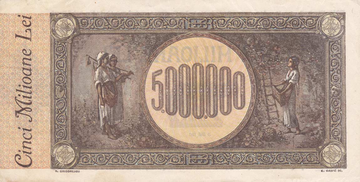 Back of Romania p61a: 5000000 Lei from 1947
