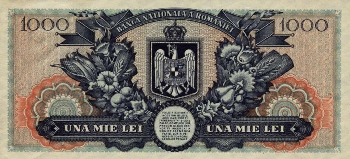 Back of Romania p64a: 1000 Lei from 1947