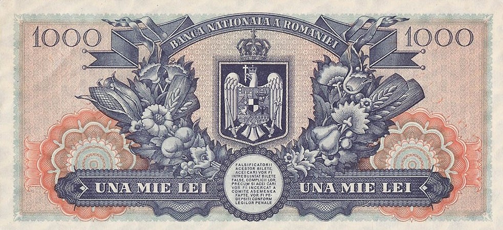 Back of Romania p64s: 1000 Lei from 1947