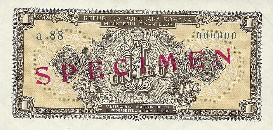 Front of Romania p81s: 1 Lei from 1952