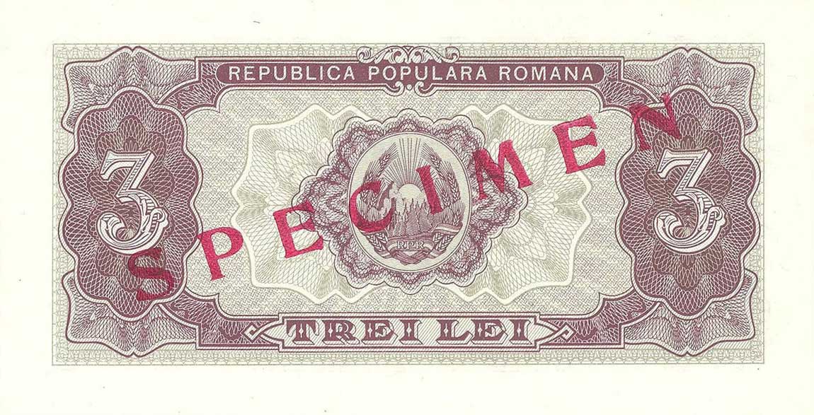 Back of Romania p82s: 3 Lei from 1952