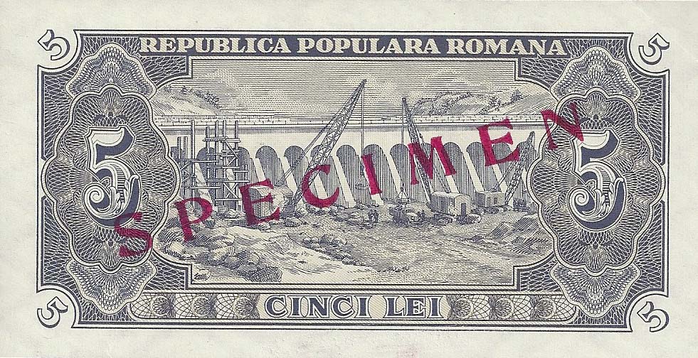 Back of Romania p83s: 5 Lei from 1952