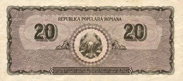 Back of Romania p84a: 20 Lei from 1950