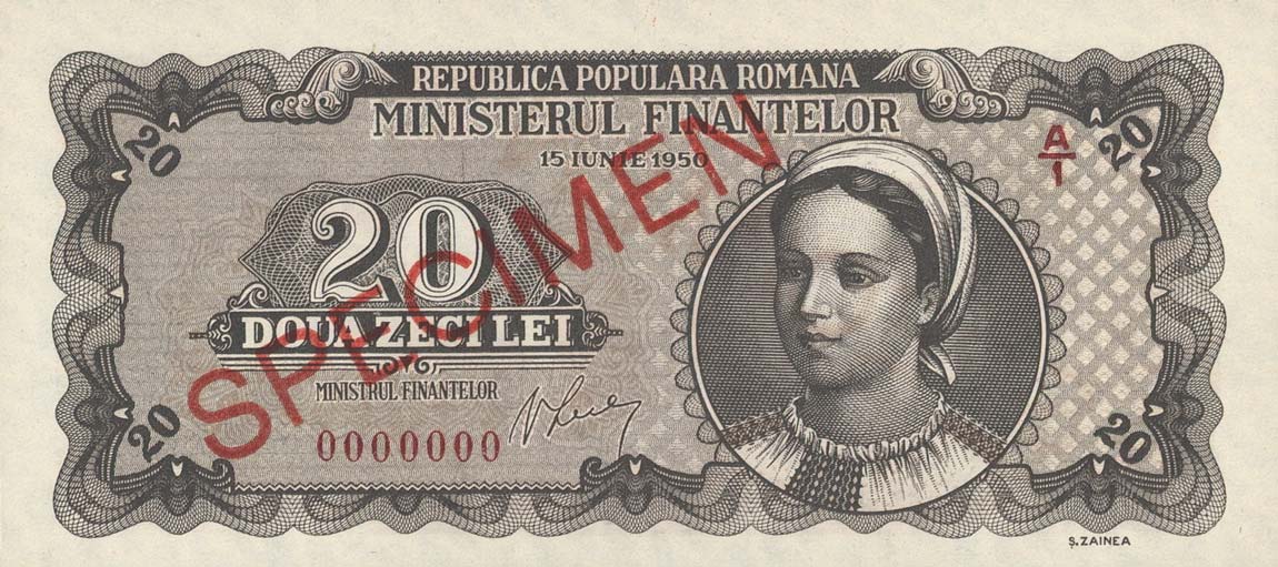 Front of Romania p84s: 20 Lei from 1950