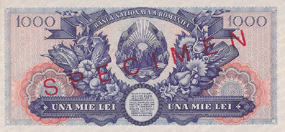 Back of Romania p85s: 1000 Lei from 1948