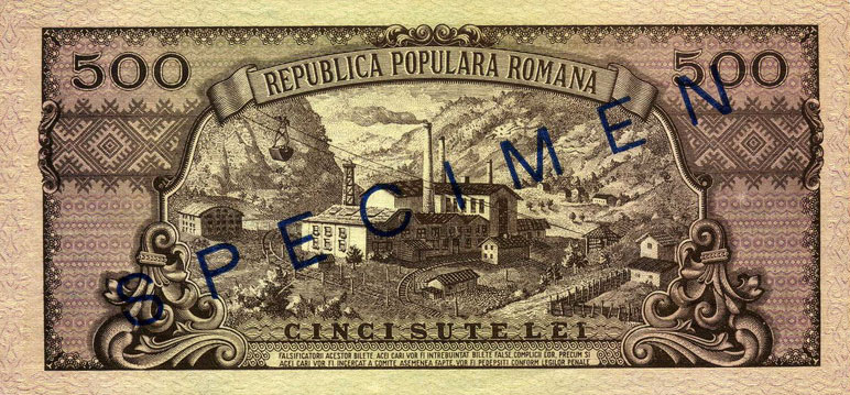 Back of Romania p86s: 500 Lei from 1949