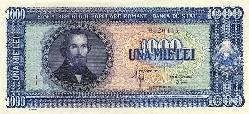 Front of Romania p87: 1000 Lei from 1950