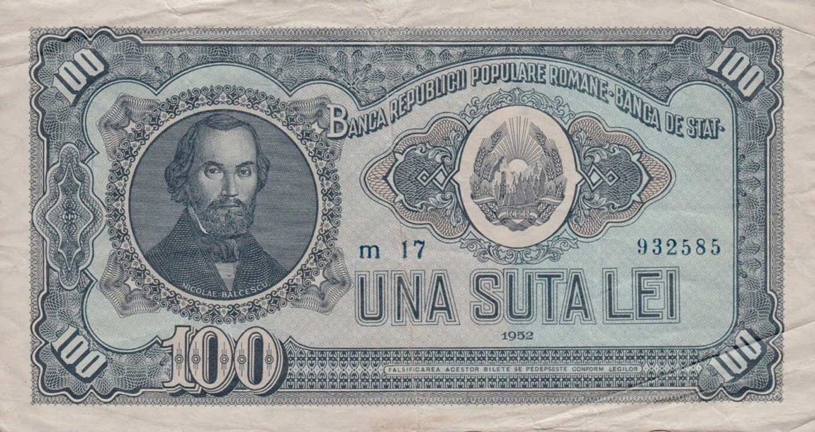 Front of Romania p90b: 100 Lei from 1952