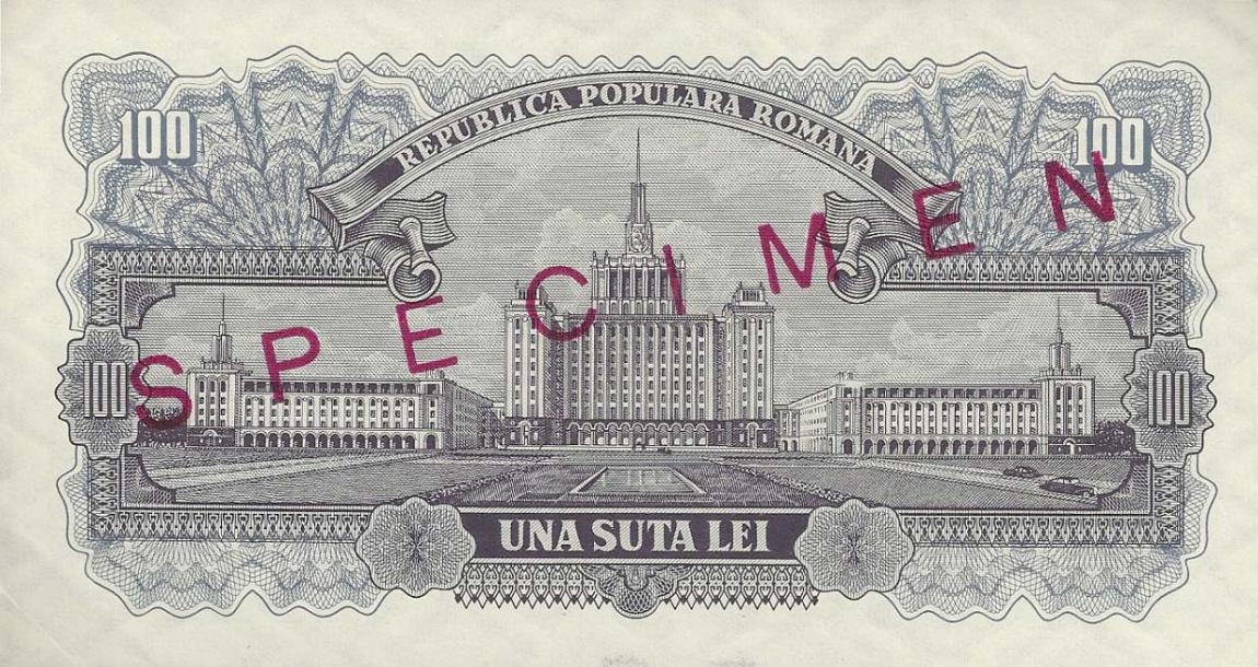 Back of Romania p90s: 100 Lei from 1952