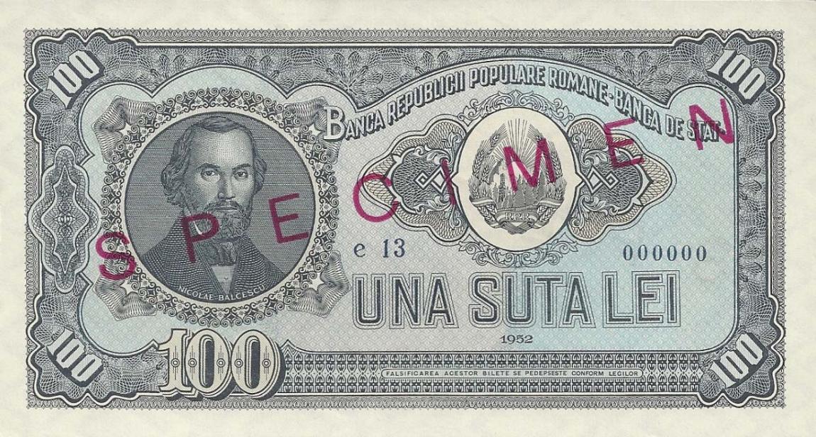 Front of Romania p90s: 100 Lei from 1952
