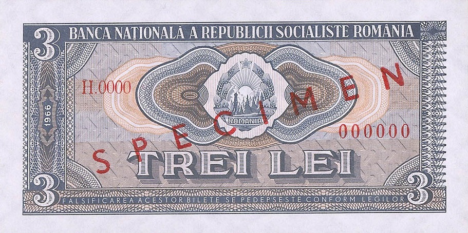 Front of Romania p92s: 3 Lei from 1966