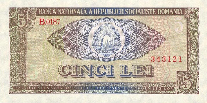 Front of Romania p93a: 5 Lei from 1966
