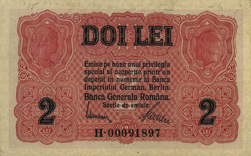 Front of Romania pM4: 2 Lei from 1917