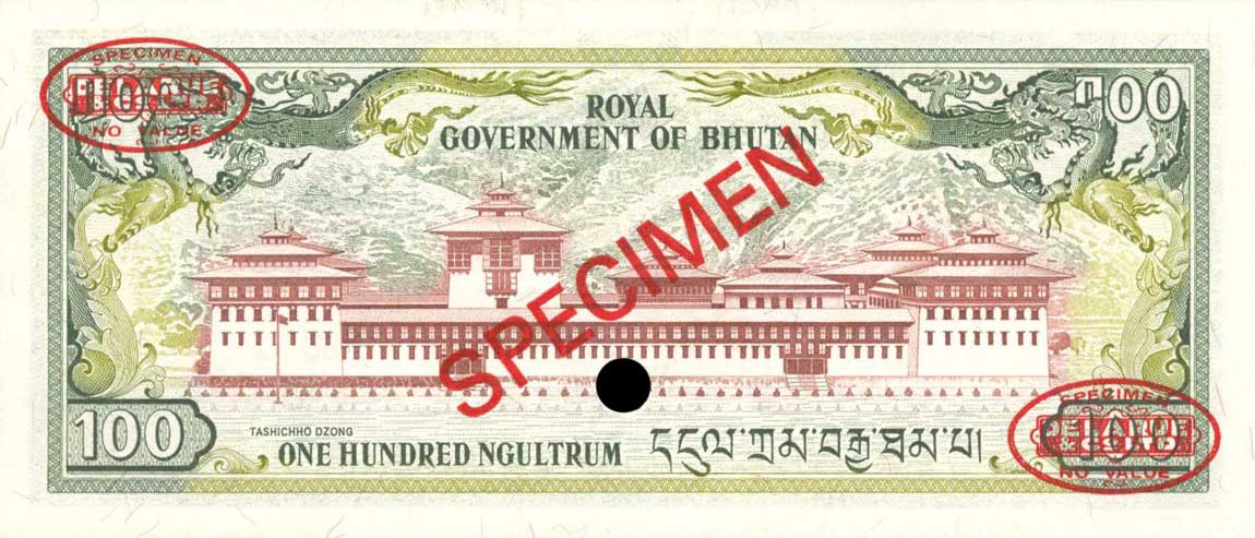 Back of Bhutan p11s: 100 Ngultrum from 1981