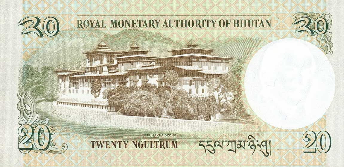 Back of Bhutan p30r: 20 Ngultrum from 2006
